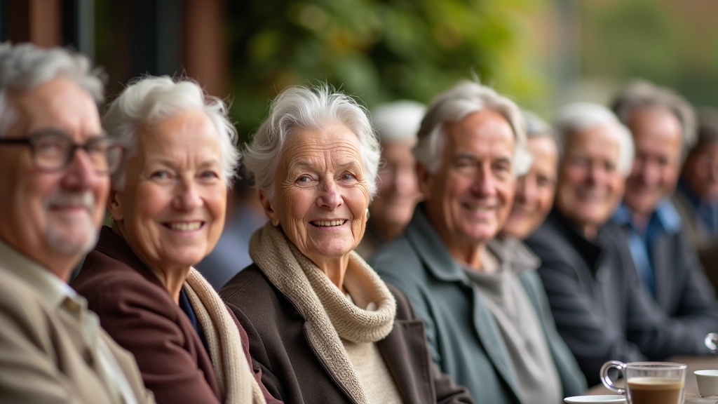 Zeigt ältere Menschen in verschiedenen Lebenssituationen, diverse Altersgruppen in entspannten Szenen, modernes Foto