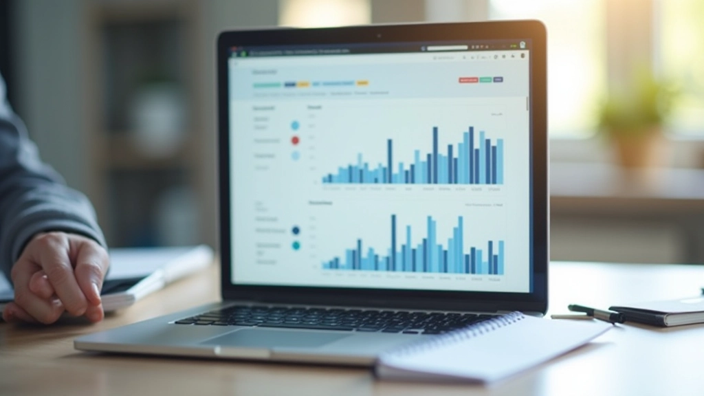 Demografische Grafik visualisiert auf einem Laptop-Bildschirm mit älteren und jüngeren Symbolen, zeigt Bevölkerungstrends und Altersstruktur