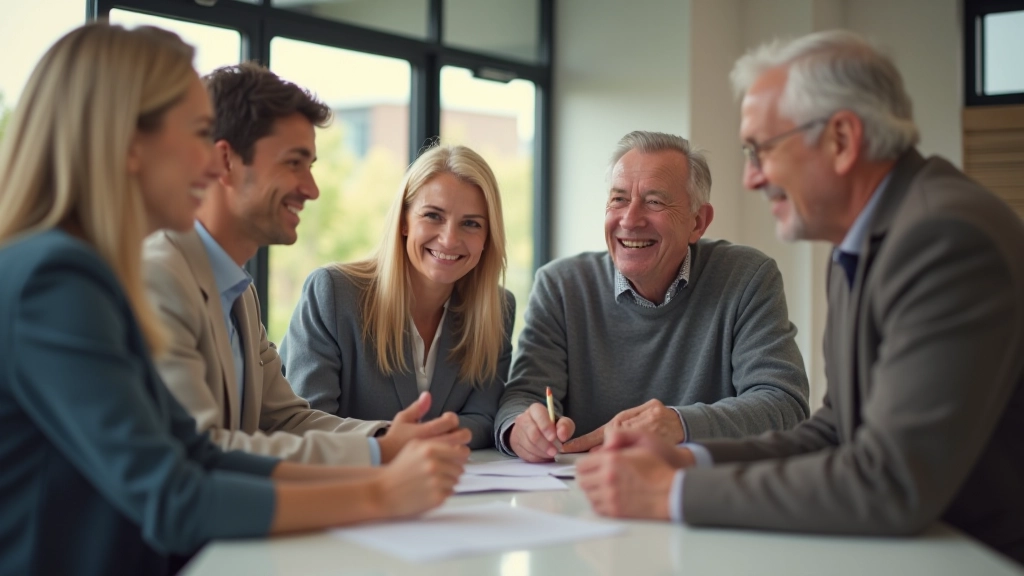 Zukunftsgerichtetes Bild: Verschiedene Generationen zusammen, hoffnungsvoller Blick, diverse Menschen in modernem Setting