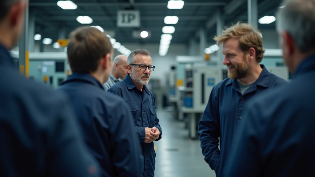 Moderne Produktionsstätte mit Fachkräften verschiedener Generationen in kollaborativer Arbeitsumgebung